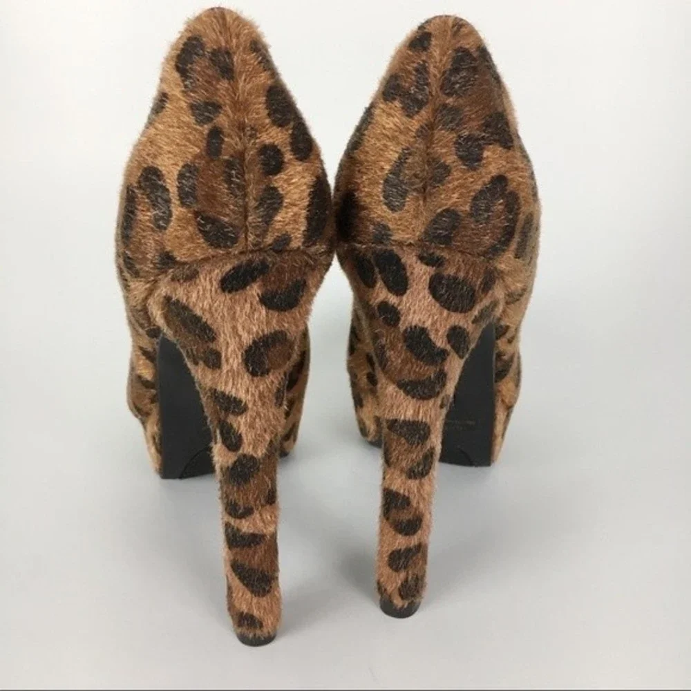 Pink & Pepper Size 8.5 Pin‎ Up Rockabilly Leopard Faux Fur Platform Heels Pumps